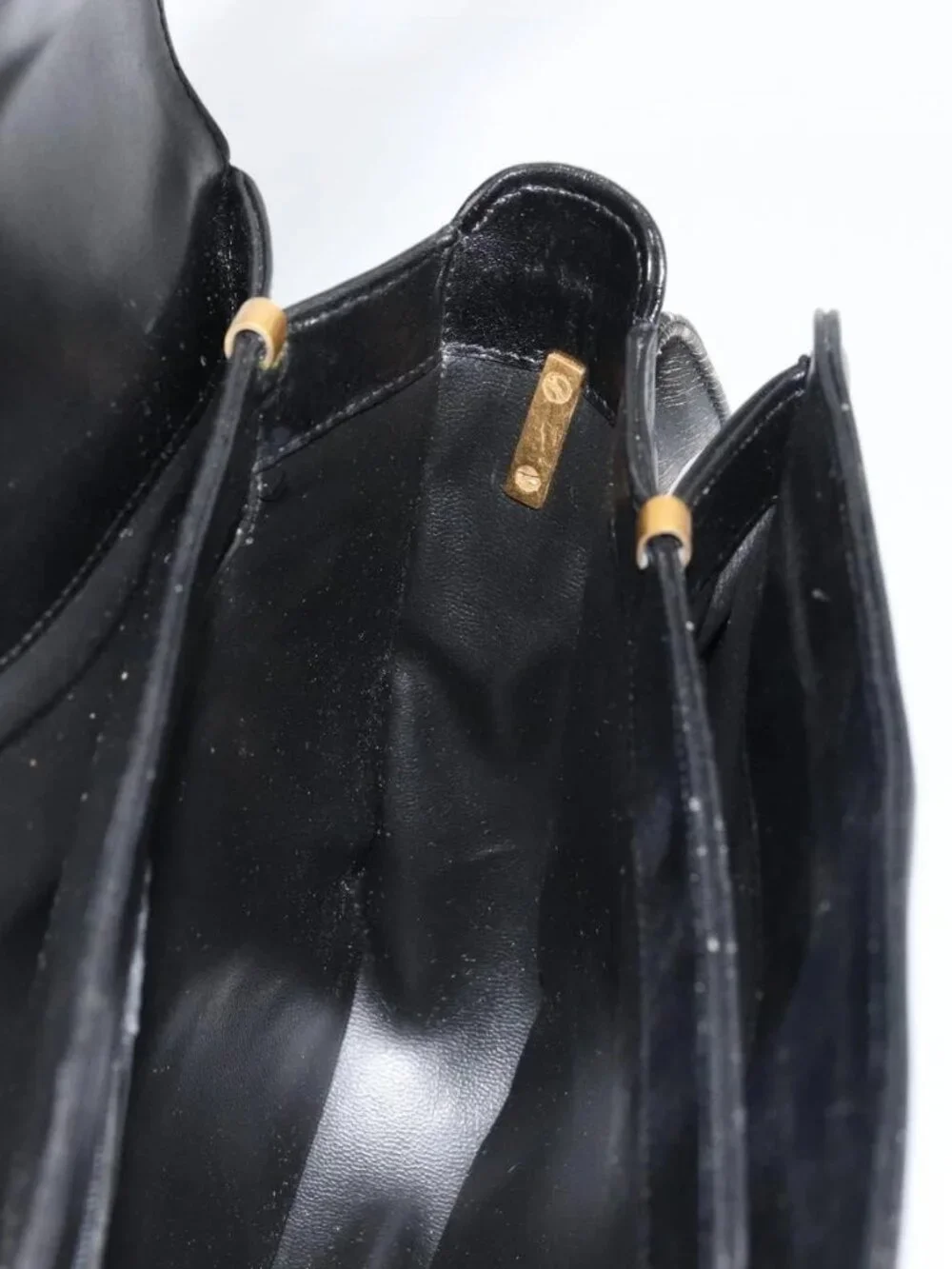 GUCCI Shoulder Bag Leather Black Gold Auth